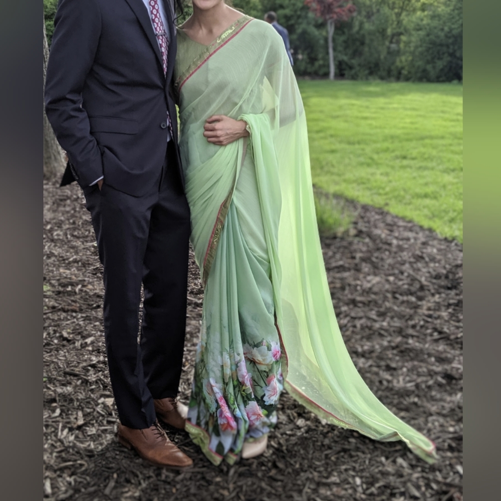 Georgette mint green saree/sari